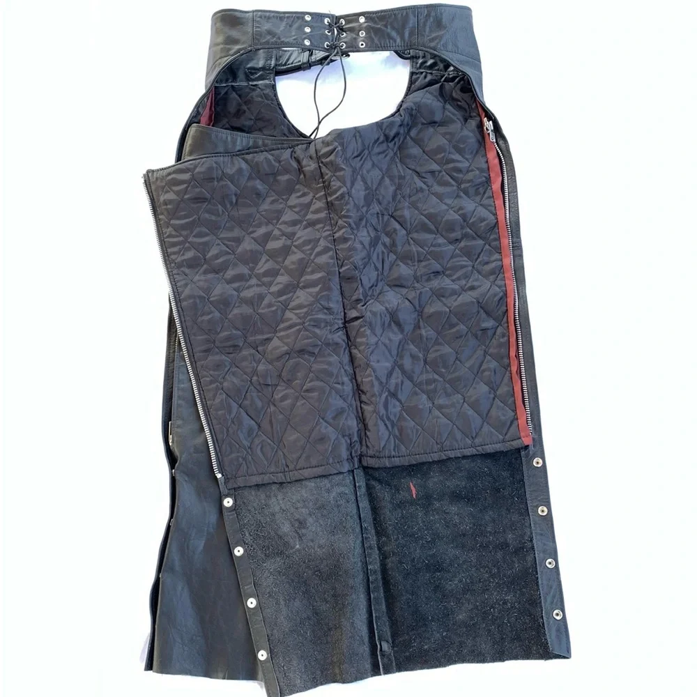 Jamin Leather Black Heavy Duty Lined Motorcycle Chaps ~ Men’s XXL